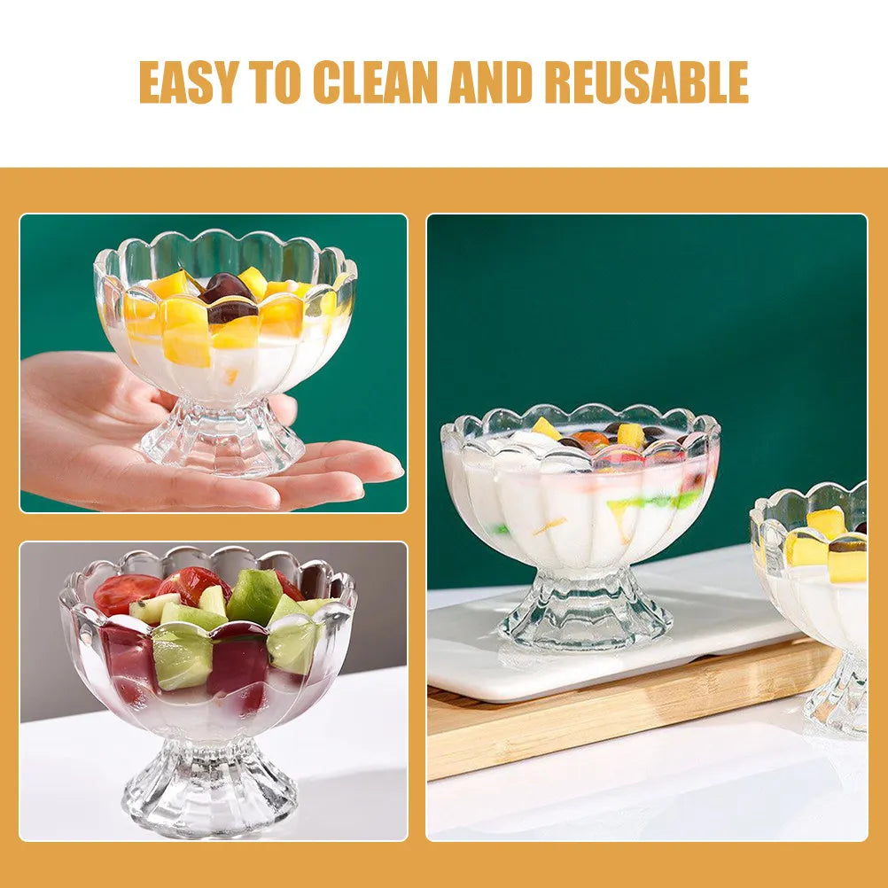5Pcs Glass Footed Dessert Bowls Elegant Tulip Shaped Clear Ice Cream Cups Fruit Salad Snack Pudding Serving Bowls for Home Party