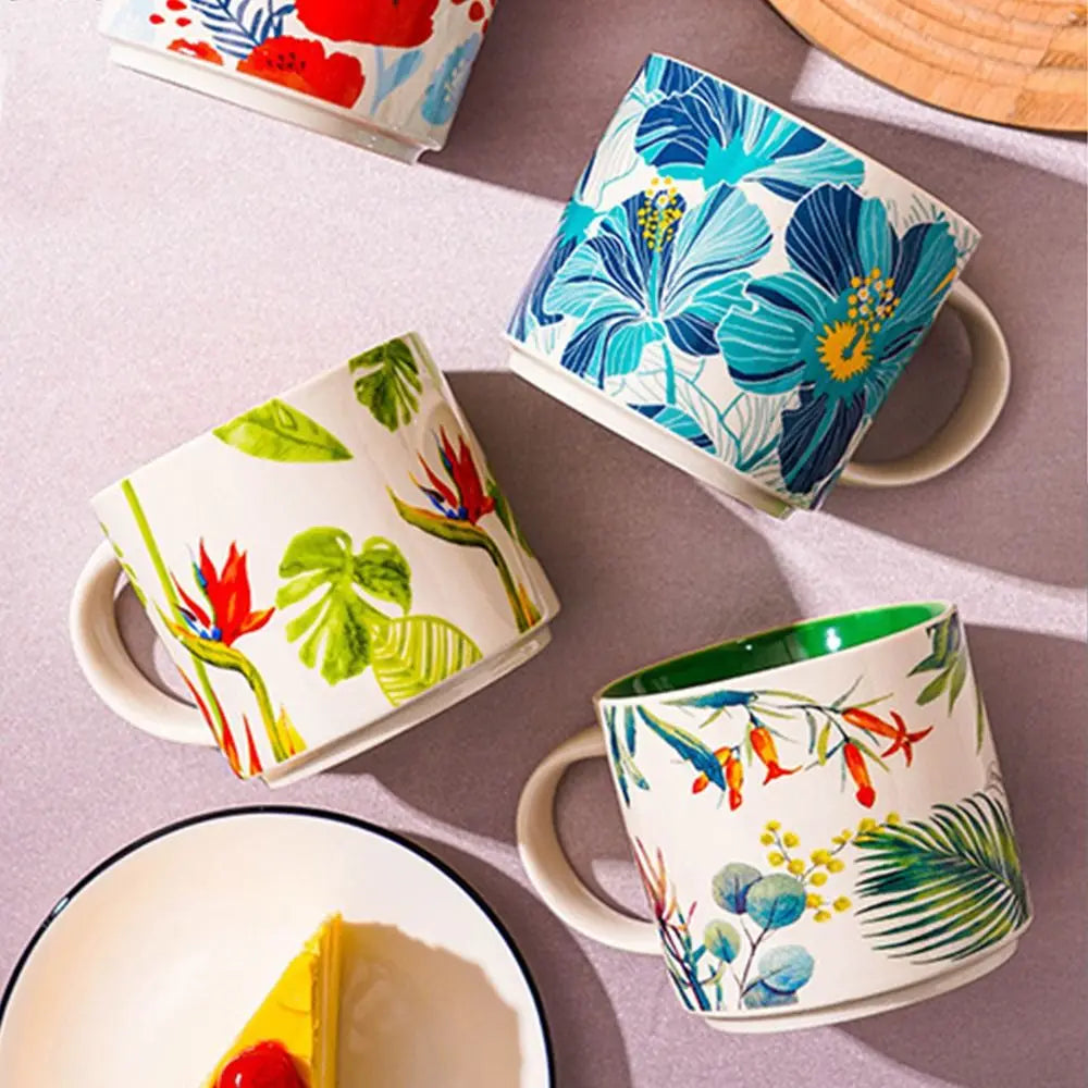 Large Capacity Creative Ceramic Mug Hand-Painted Porcelain Ceramic Coffee Mug 450ml Tableware Tea Cup Office