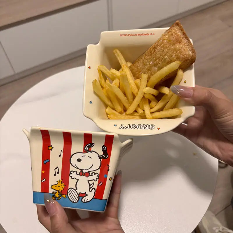 New Snoopy Cartoon Bowl for Instant Noodles Fruit Salad kitchen Ceramic Bowl Cute Microwaved and Portable dinner Tableware Gift